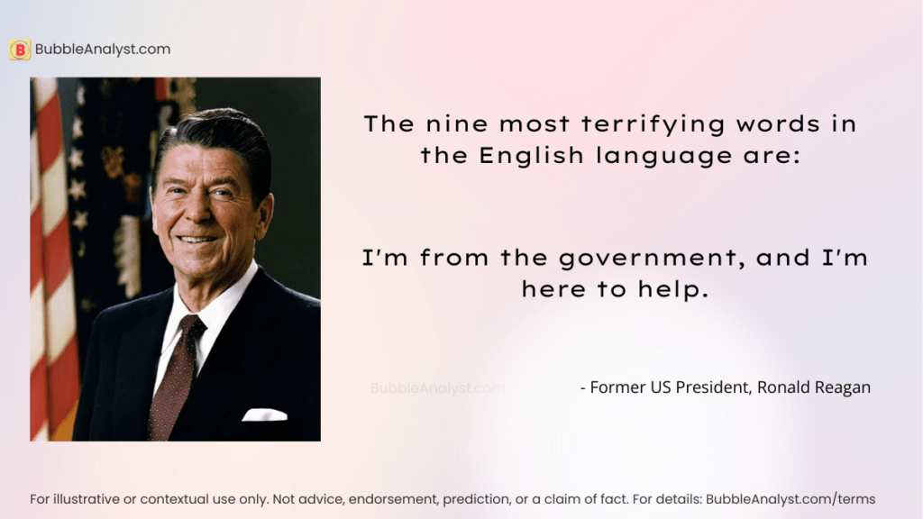 Quote graphic showing Ronald Reagan beside text that reads, “The nine most terrifying words in the English language are: I’m from the government, and I’m here to help.”